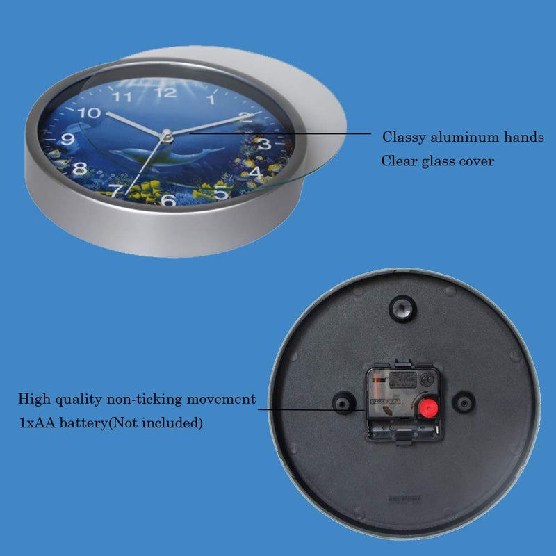 Keygift Dolphins Wall Clock 8 Inch Silent Non-Ticking Battery Operated Ocean Clock Easy to Read - Image 5